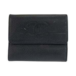 CHANEL Coco Mark Black Leather Folding Wallet Compact for Women